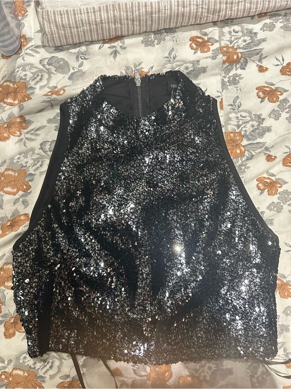 Forever 21 Black Sequin Crop Top